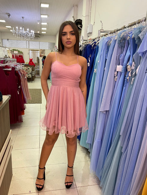 VESTIDO DE ALCINHA ACINTURADO PETRA FINA ROSE P